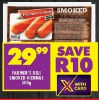 Shoprite FARMER'S DELI SMOKED VIENNAS 500g offer