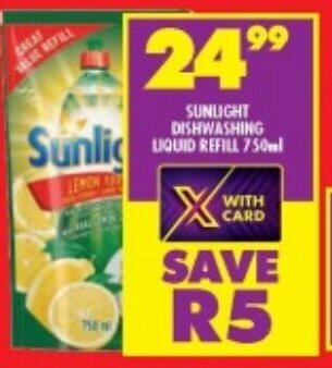 Shoprite SUNLIGHT DISHWASHING LIQUID REFILL 750ml offer