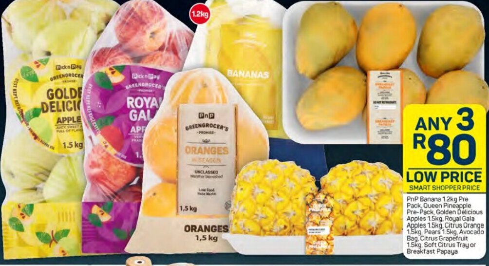 PnP Banana 1.2kg Pre Pack, Queen Pineapple PrePack, Golden Delicious