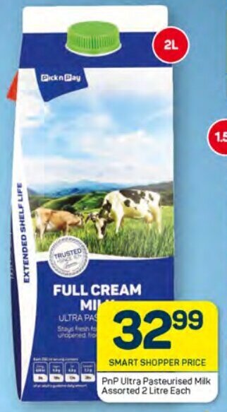 Pick n Pay PnP Ultra Pasteurised Milk Assorted 2 Litre Each offer