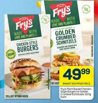 Pick n Pay Fry's Plant Based Chicken-Style Burgers or Golden Crumbed Schnitzels 320g Each offer