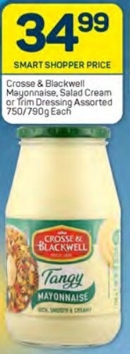 Pick n Pay Crosse & Blackwell Mayonnaise, Salad Cream or Trim Dressing Assorted 750/790g Each offer
