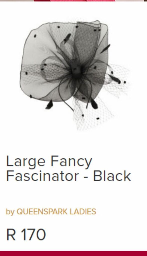 Large fancy fascinator black offer at Queenspark