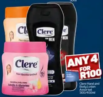 Pick n Pay Clere Hand and Body Lotion Assorted 300/400ml offer