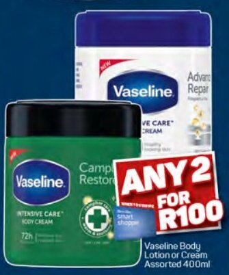 Pick n Pay Vaseline Body Lotion or Cream Assorted 400ml offer