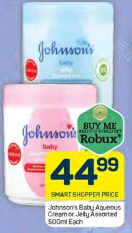 Pick n Pay Johnson's Baby Aqueous Cream or Jelly Assorted 500ml Each offer