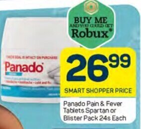 Pick n Pay Panado Pain & Fever Tablets Spartan or Blister Pack 24s Each offer