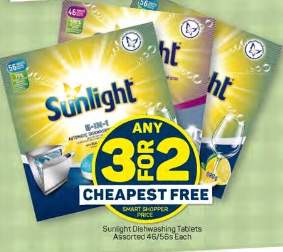 Sunlight Dishwashing Tablets Assorted 46/56s Each offer at Pick n Pay