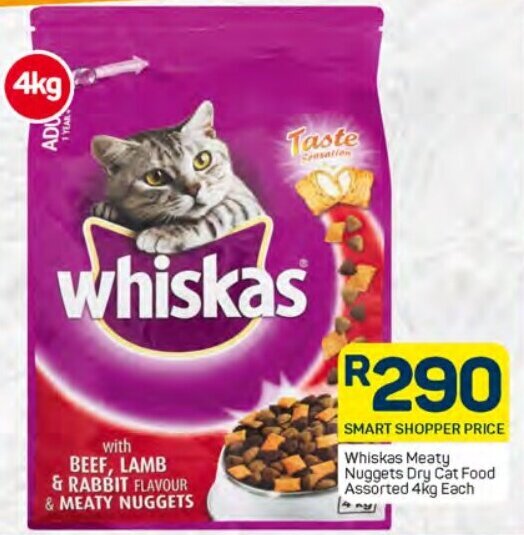 Whiskas Meaty Nuggets Dry Cat Food Assorted 4kg Each offer at Pick