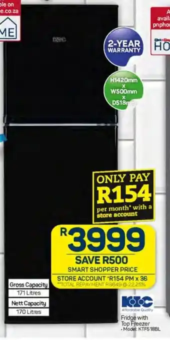 Pick n Pay Fridge with Top Freezer -Model: KTF5188L offer