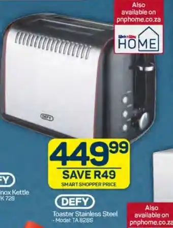 Pick n Pay DEFY Toaster Stainless Steel +Model: TA 8285 offer