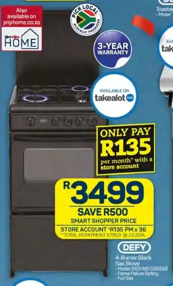 Pick n Pay DEFY 4-Burner Black Gas Stove offer