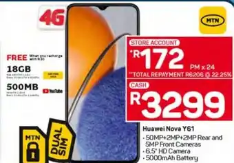 Pick n Pay Huawei Nova Y61 -50MP+2MP+2MP Rear and 5MP Front Cameras .6.5 HD Camera -5000mAh Battery offer
