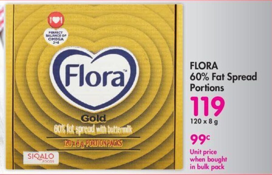 FLORA 60 Fat Spread Portions offer at Makro