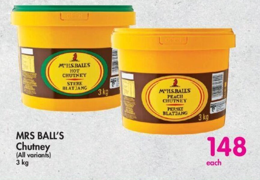 MRS BALL'S Chutney (All variants) 3 kg offer at Makro