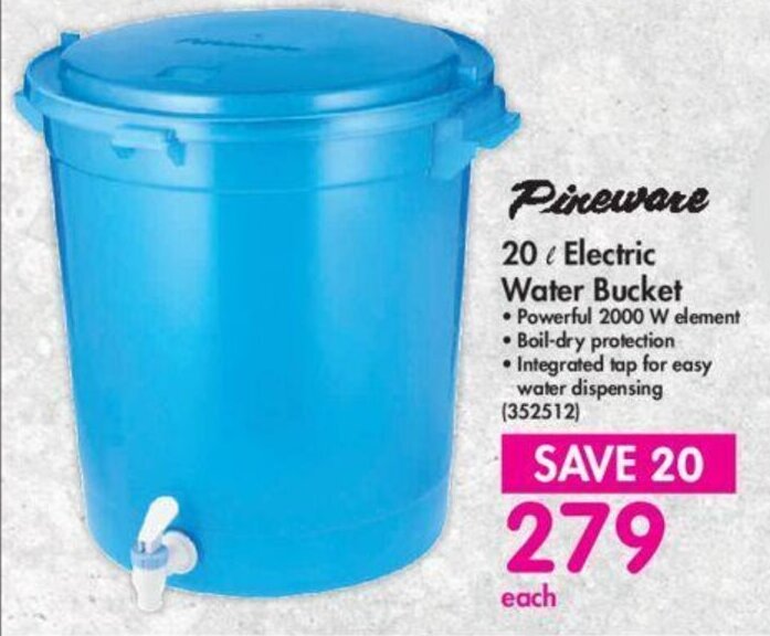 Pineware 20L Electric Water Bucket offer at Makro