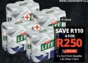 Checkers 4x6x410ml Castle Lite Beer Cans offer