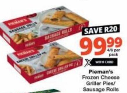 Pieman's Frozen Cheese Griller Pies/ Sausage Rolls offer at Checkers