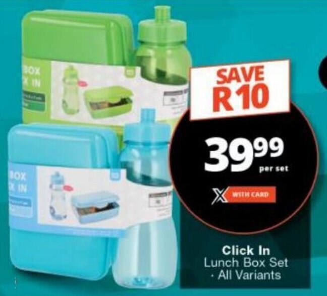 Click In Lunch Box Set .All Variants offer at Checkers