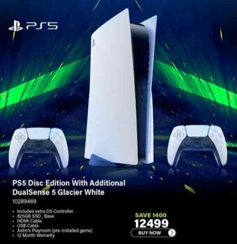 Incredible Connection PS5 Disc Edition With Additional DualSense 5 Glacier White offer