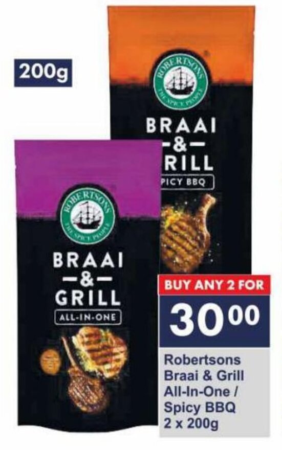 Robertsons Braai & Grill AllInOne / Spicy BBQ 2 x 200g offer at