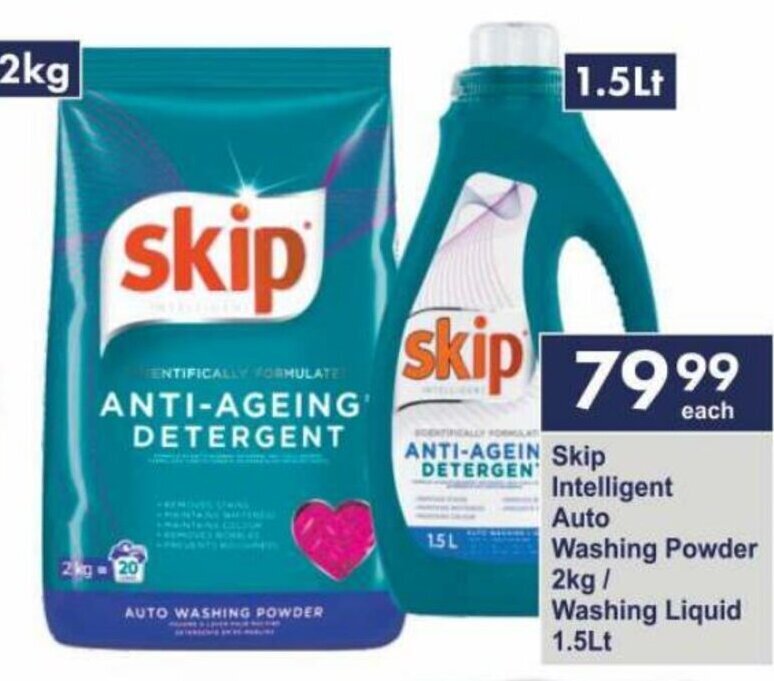 Skip Intelligent Auto Washing Powder 2kg/Washing Liquid 1.5Lt offer at