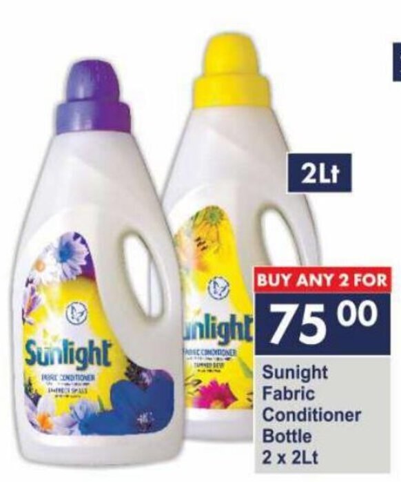 Sunlight Fabric Conditioner Bottle 2 x 2Lt offer at President Hyper