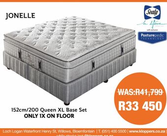 Kloppers 152cm/200 queen xl base set offer