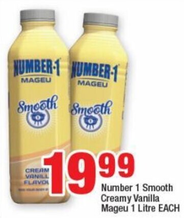 Number 1 Smooth Creamy Vanilla Mageu 1 Litre EACH offer at OK Grocer