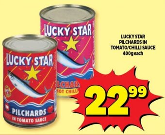 Usave LUCKY STAR PILCHARDS IN TOMATO/CHILLI SAUCE 400g each offer