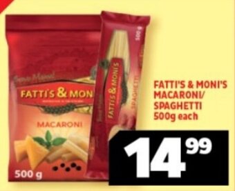 Usave FATTI'S & MONI'S MACARONI SPAGHETTI 500g each offer