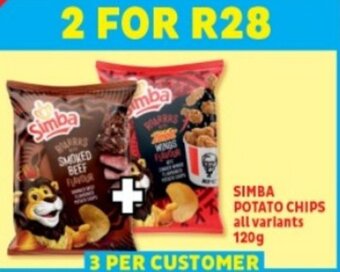 Usave SIMBA POTATO CHIPS all variants 120g offer