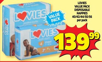Usave LOVIES VALUE PACK DISPOSABLE NAPPIES 40/42/44/50/56 per pack offer