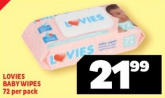Usave LOVIES BABY WIPES 72 per pack offer