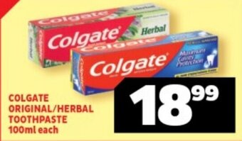 Usave COLGATE ORIGINAL/HERBAL TOOTHPASTE 100ml each offer