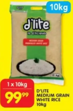 Shoprite D'LITE MEDIUM GRAIN WHITE RICE 10kg offer