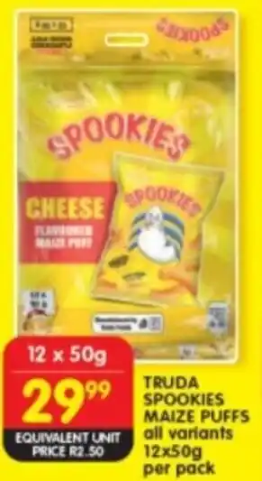 Shoprite TRUDA SPOOKIES MAIZE PUFFS all variants 12x50g per pack offer