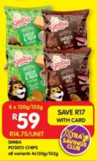 Shoprite SIMBA POTATO CHIPS all variants 4x120g/132g offer