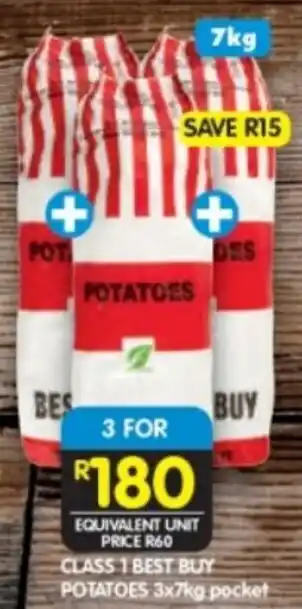 Shoprite CLASS 1 BEST BUY POTATOES 3x7kg pocket offer