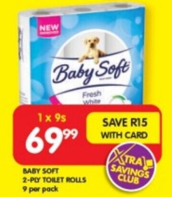 Shoprite BABY SOFT 2-PLY TOILET ROLLS 9 per pack offer