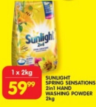 Shoprite SUNLIGHT SPRING SENSATIONS 2in1 HAND WASHING POWDER 2kg offer