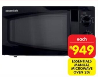 Shoprite ESSENTIALS MANUAL MICROWAVE OVEN 20L offer