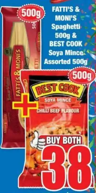 Boxer FATTI'S & MONI'S Spaghetti 500g & BEST COOK Soya Mince offer