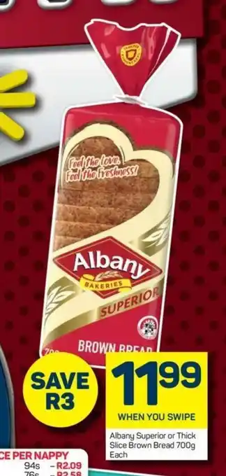 Pick n Pay Albany Superior or Thick Slice Brown Bread 700g each offer