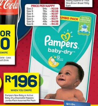 Pick n Pay Pampers New Baby or Active Baby-Dry Disposable Nappies Jumbo Pack Assorted Per Pack offer