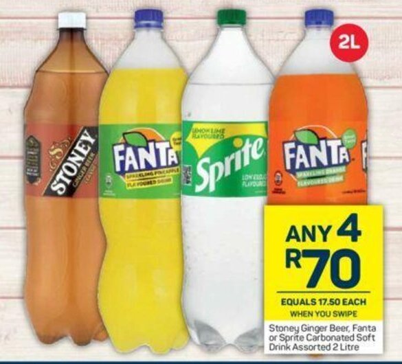 Stoney Ginger Beer, Fanta or Sprite Carbonated Soft Drink Assorted 2