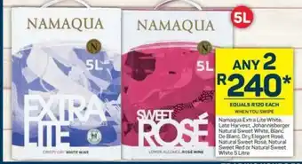 Pick n Pay Namaqua Extra Lite White, Late Harvest, Johannisberger Natural Sweet White, Blanc de Blanc, Dry Elegant 5litre offer