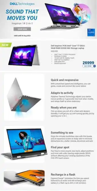 Incredible Connection Dell Inspiron 7430 Intel® Core™ 17 1355U 16GB RAM 512GB SSD Storage Laptop 10291551 offer