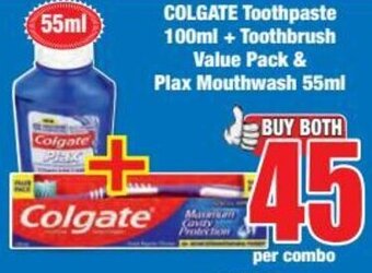 Boxer COLGATE Toothpaste 100ml + Toothbrush Value Pack & Plax Mouthwash 55ml offer