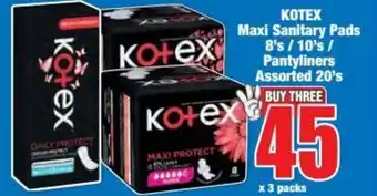 Boxer Kotex Maxi Sanitary Pads 8's/10's/Pantyliners Assorted 20's offer